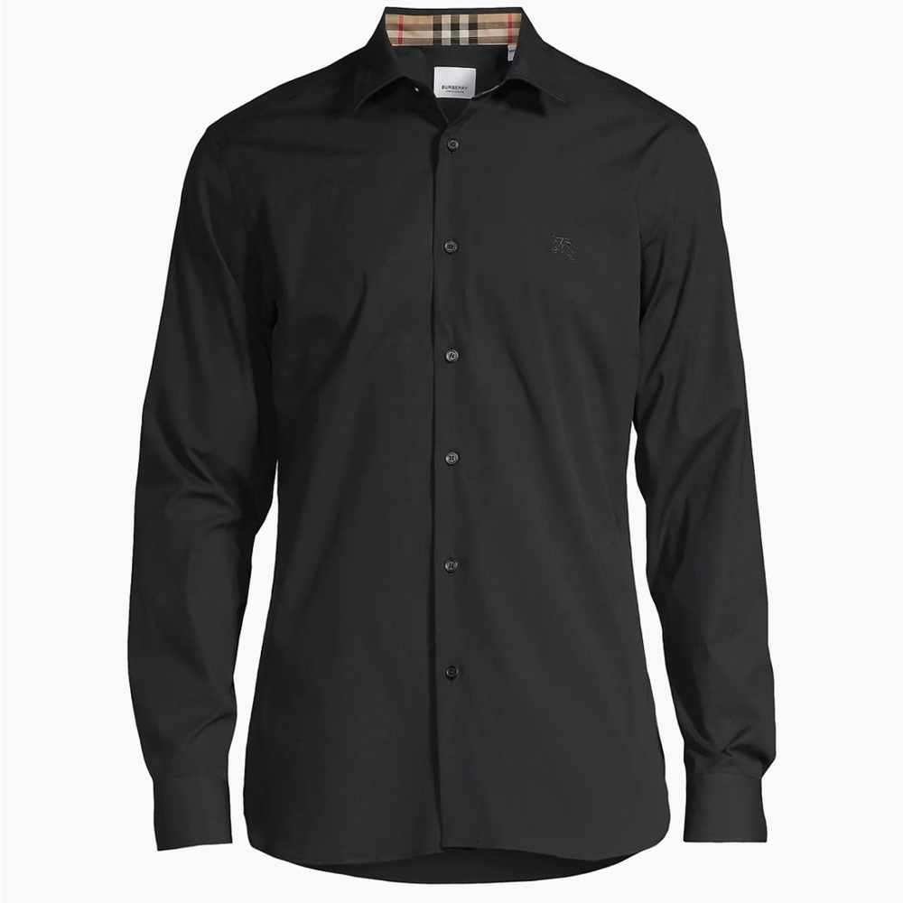 Men's Black Shirt with Plaid Accents